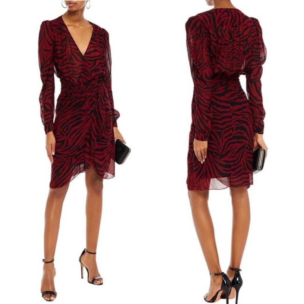 Ba&sh Saphir Red Black Zebra Print Dress L